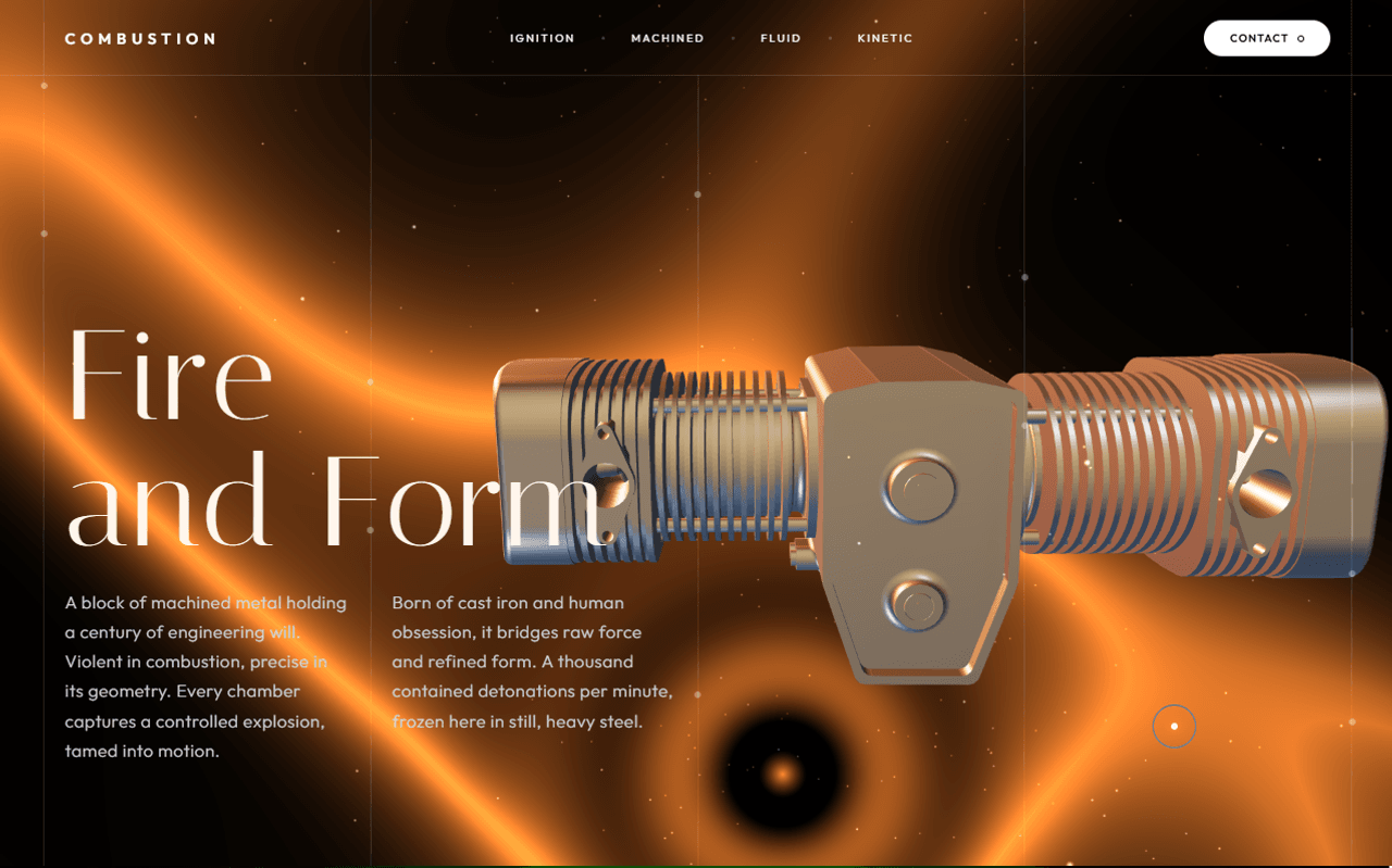 Screenshot of the Combustion scroll-driven WebGL engine landing page